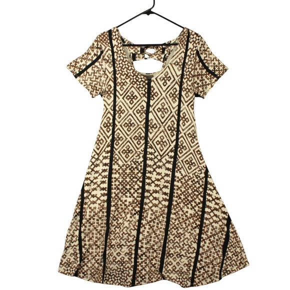 Bel Kazan Dresses & Skirts - Bel Kazan Anthropology Midi Dress Short Sleeves Sz L geometric Print Boho